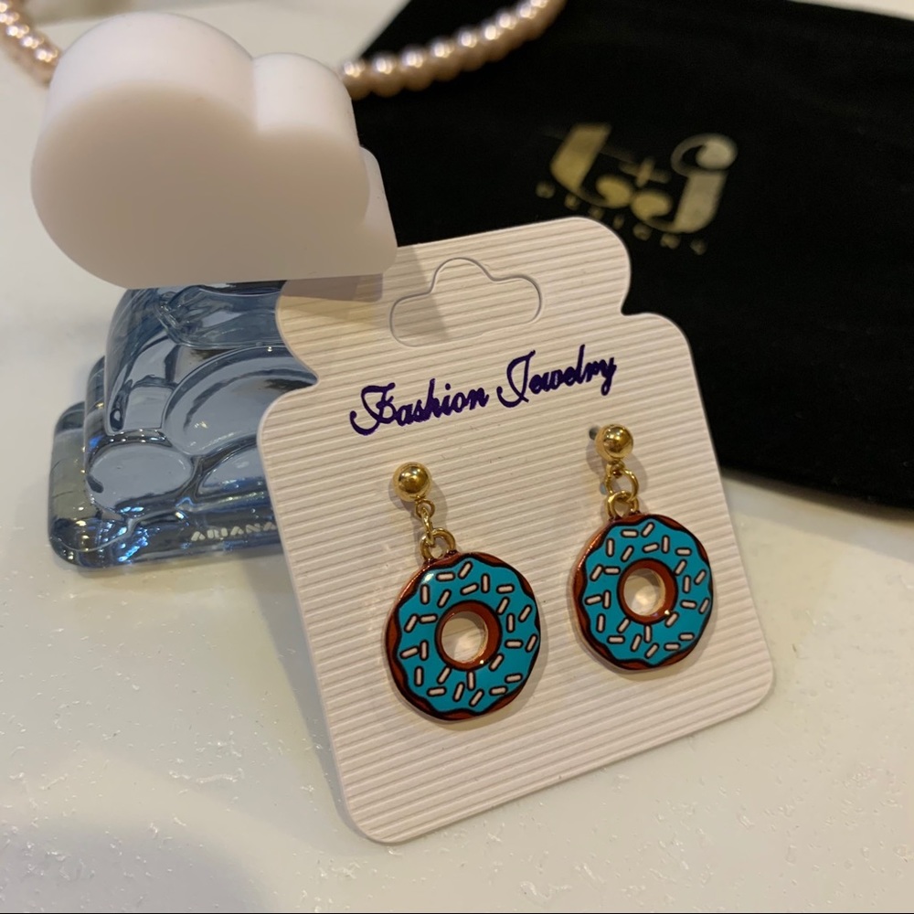 Dainty Blue Donuts Earrings - Picture 9 of 11